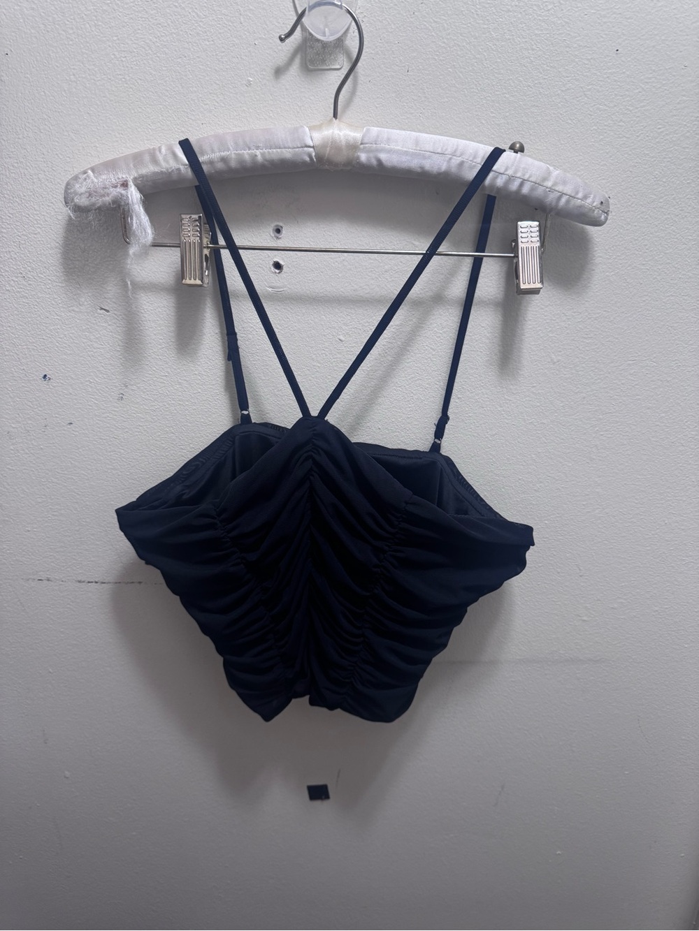 Forever 21 Black Ruched Spaghetti Strap Crop Top size large